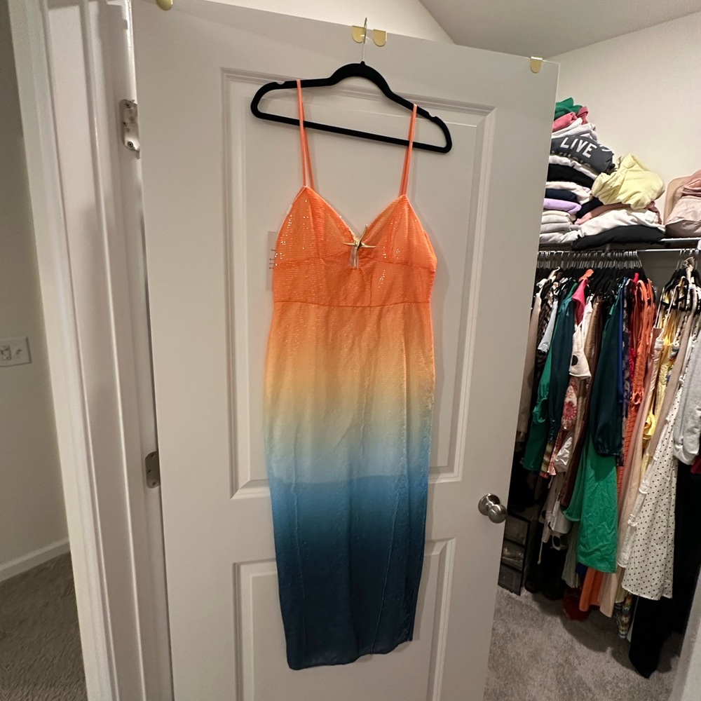 Ombré Starfish Orange and Blue Women's Maxi Dress